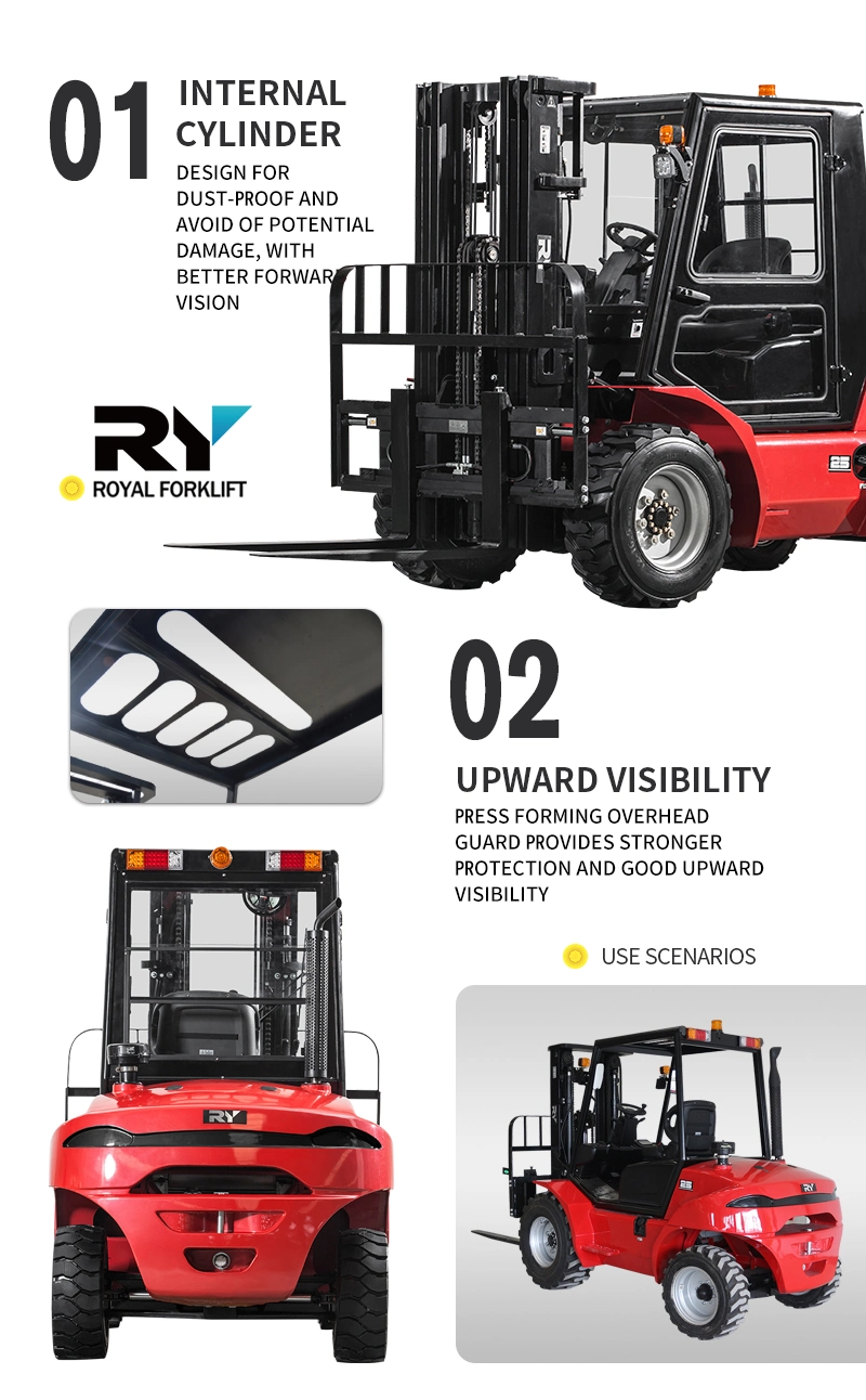 Royal High Quality 4WD 3 Ton Rough Terrain Forklift Truck with EU V